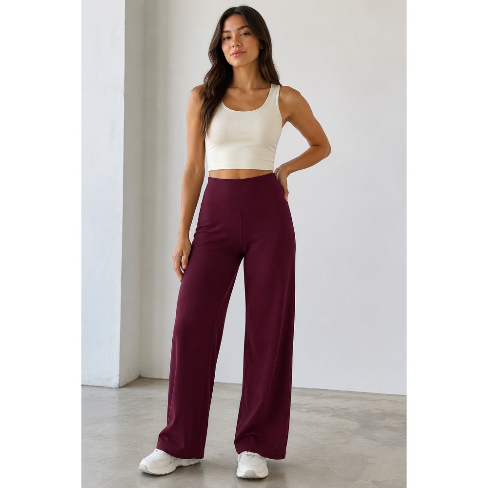 Gilly Hicks Abercrombie A&F Recharge Wide Leg Yoga Pants Burgundy High Rise Sz L